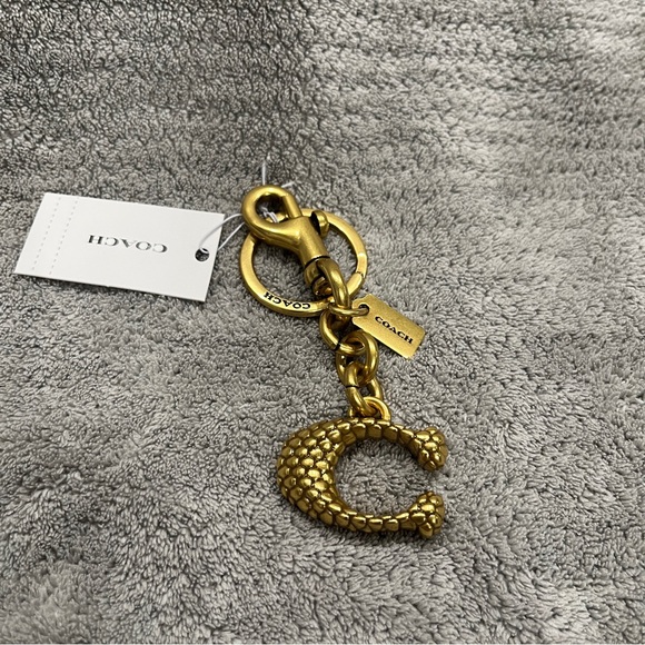 NWT Coach New Year Signature Snake C Bag Charm Snakeskin Keychain CZ439 Brass - Picture 1 of 5